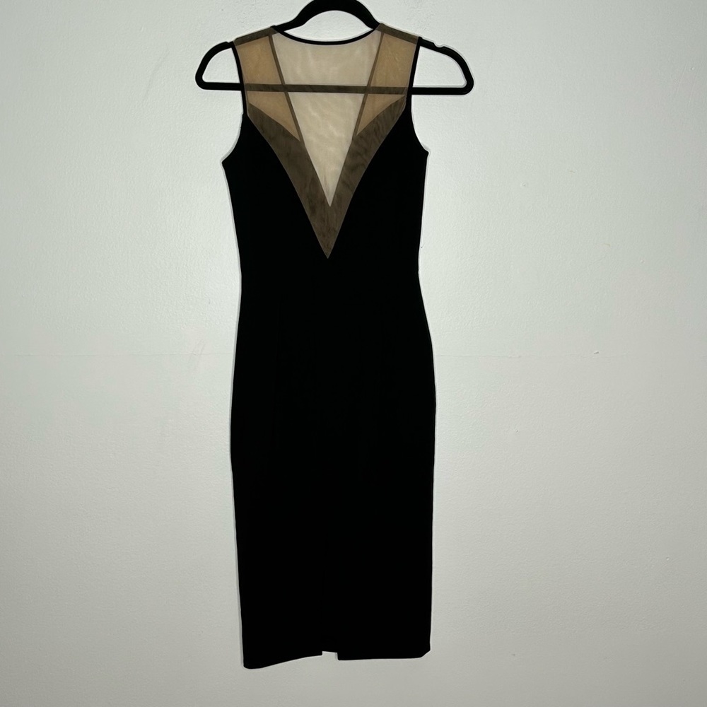 Dress The Population Sz XS Black Sheer Nude Panel Bodycon Dress - Picture 2 of 13